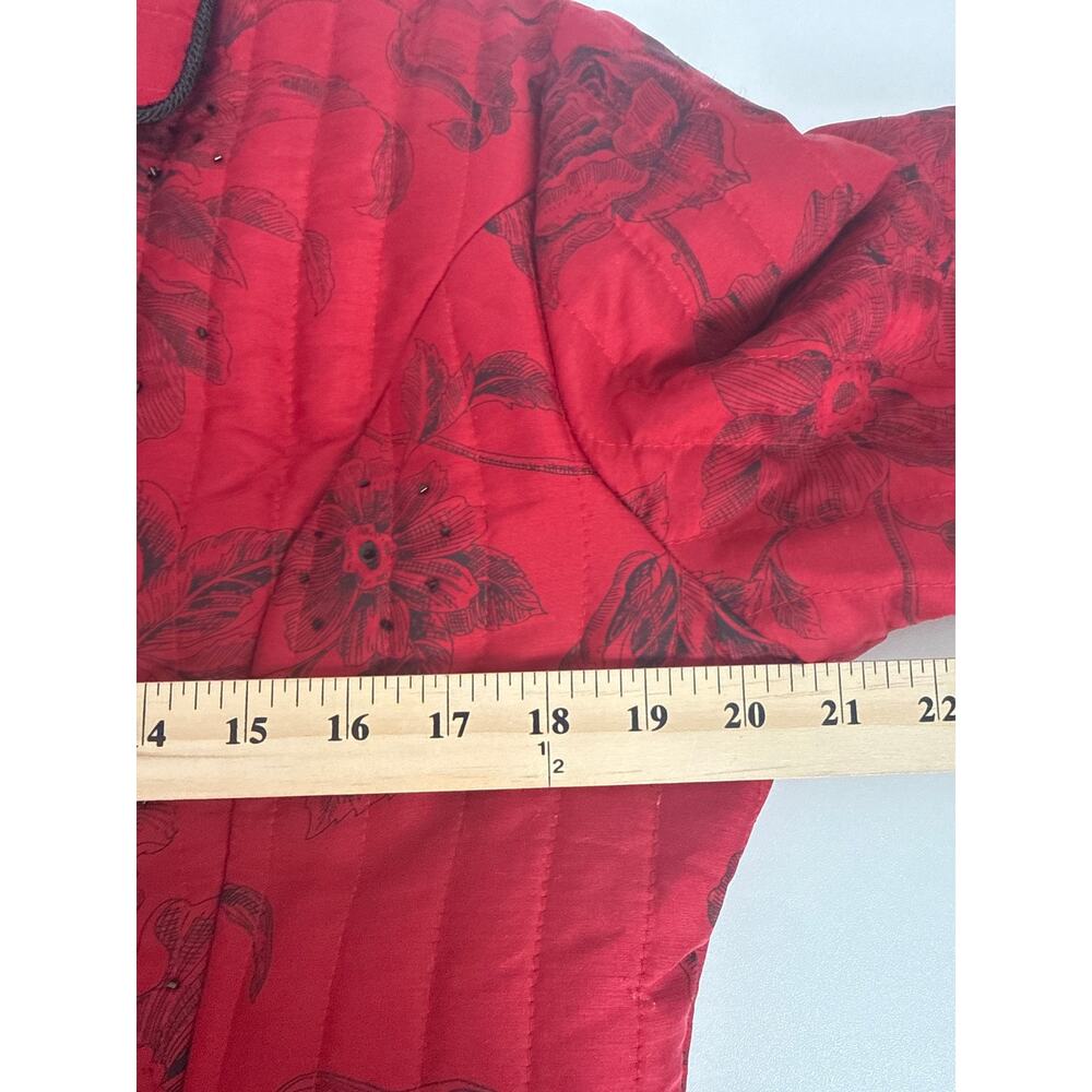 Carole Little Womens Silk Quilted Floral Jacket Size M Red Black Vintage - Picture 5 of 7